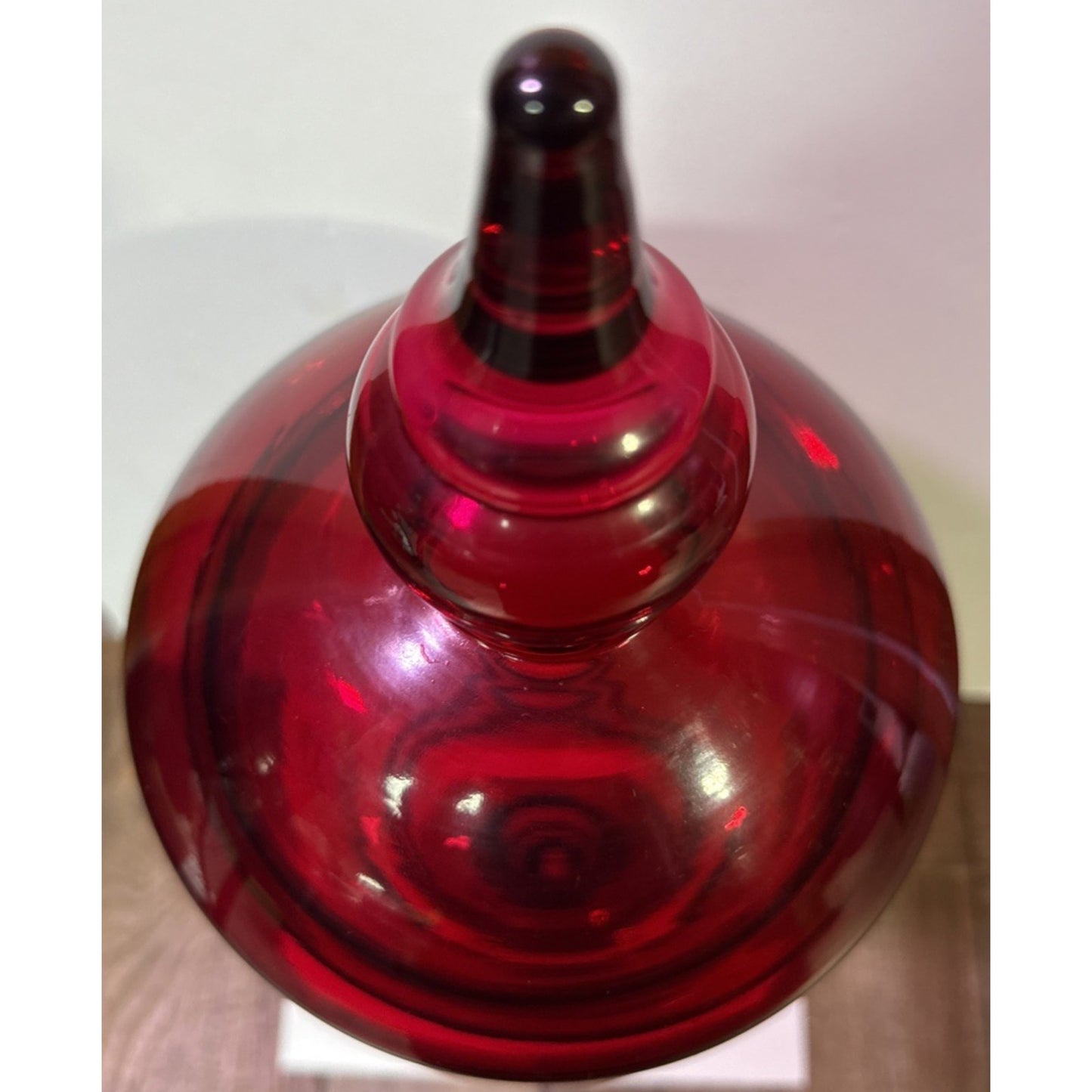 Modern Ruby Red Stained Apothecary Jar Tall Lid Footed Pedestal Canister As-Is