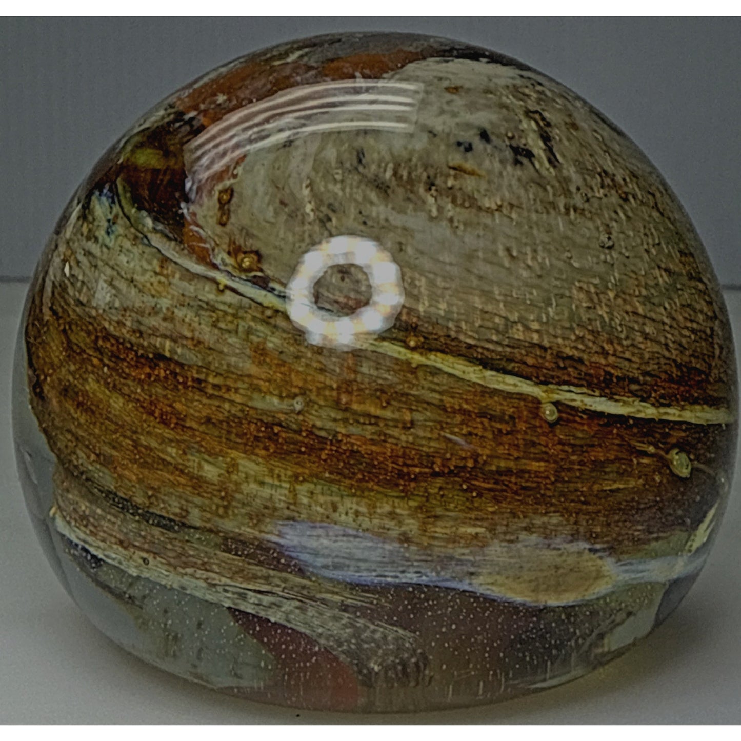 Vtg Isle of Wight Gold Orange Flame Iridescent Art Glass Paperweight Abstract