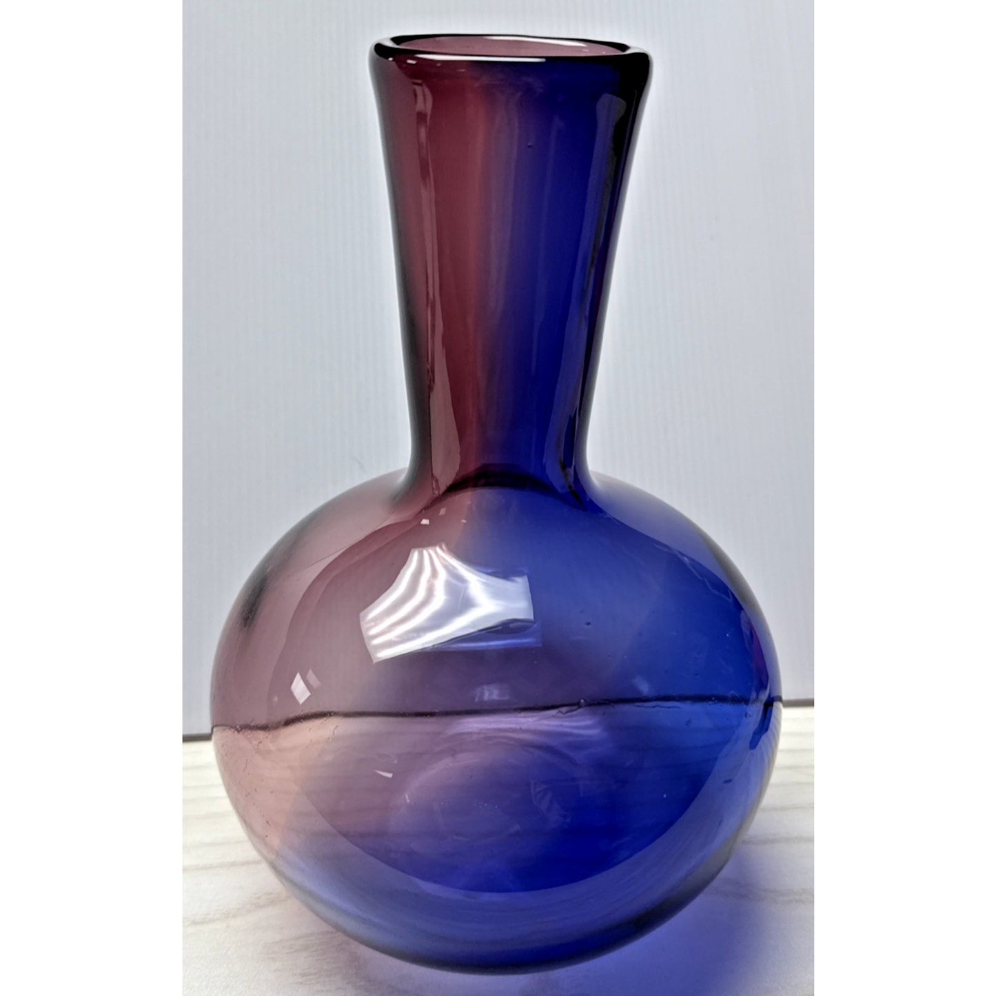 MCM Poland Art Glass Vase Abstract Dual Color Purple Amethyst Blue As-Is
