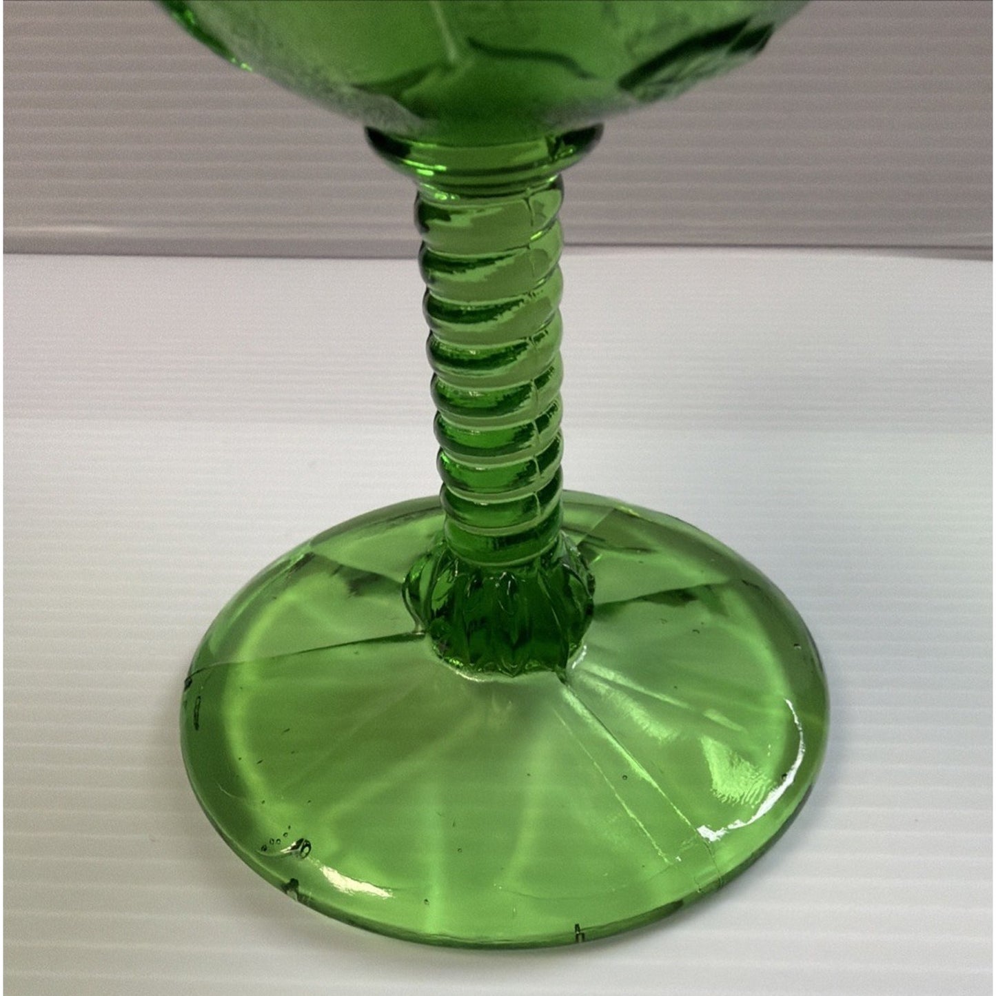 Old Northwood Glass Wild Flower Green Footed Compote Candy Dish