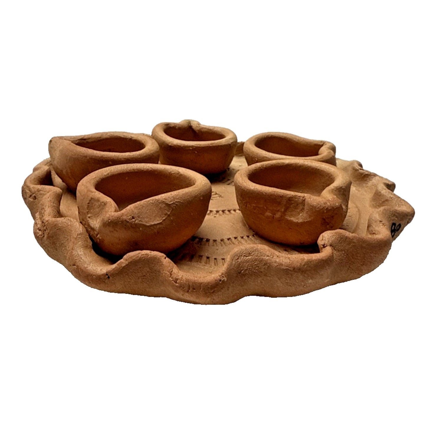 Clay Pot Diwali Oil Prayer Lamp Mitti Diya Plate Five Candle As Is