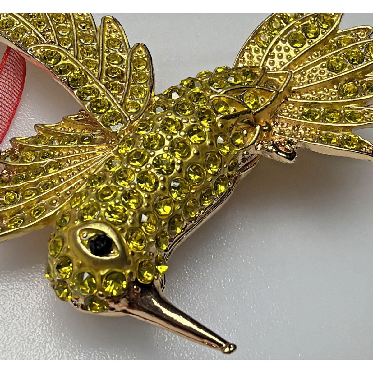 Rhinestone Gold Yellow Hummingbird Ornament Black Eyes