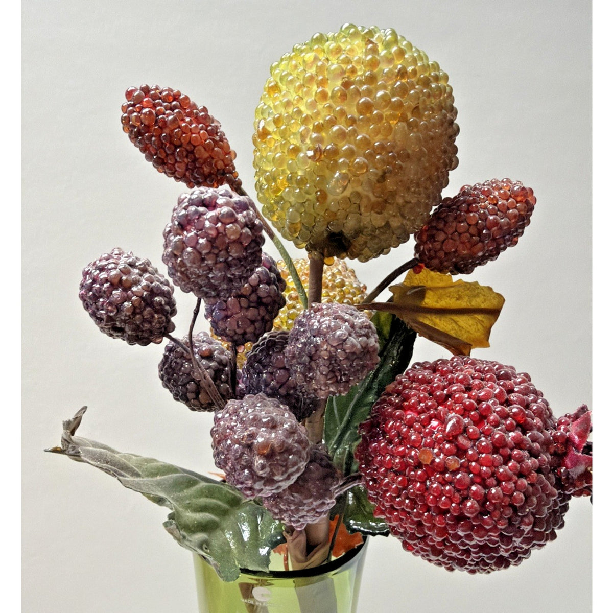 Vintage Glass Beaded Jeweled Faux Fruit Bouquet Pear Pomegranate Raspberry Grape