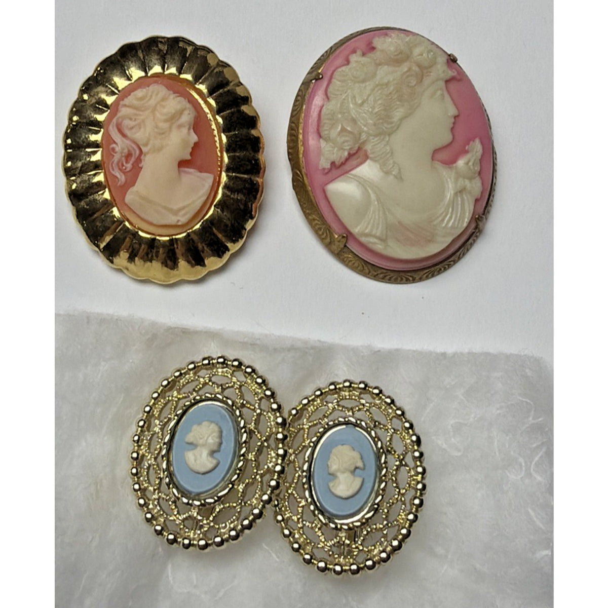 Vintage Lot of Cameo Jewelry Pins Brooches Sarah Coventry Clip Earrings As Is