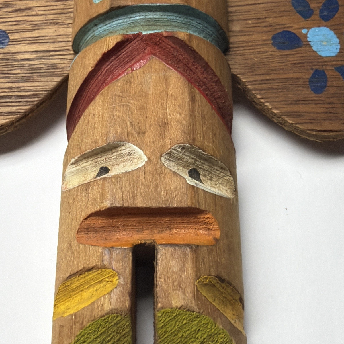Vintage Chippewa Wood Carved Totem Pole Hand Painted As Is