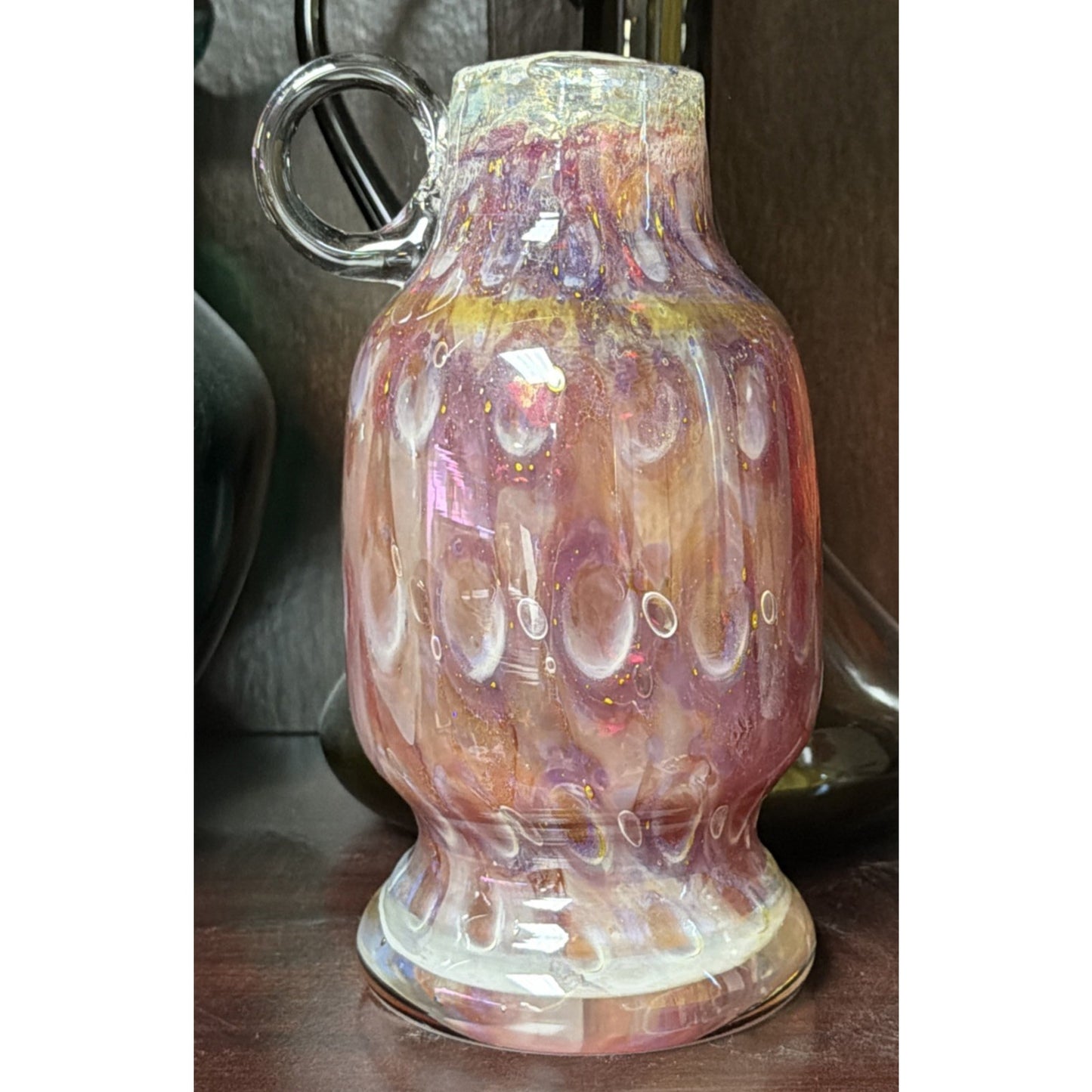 Vtg Erwin Eisch Pfauenauge Vase Cranberry Gold Peacock Eye Handle Vase As Is