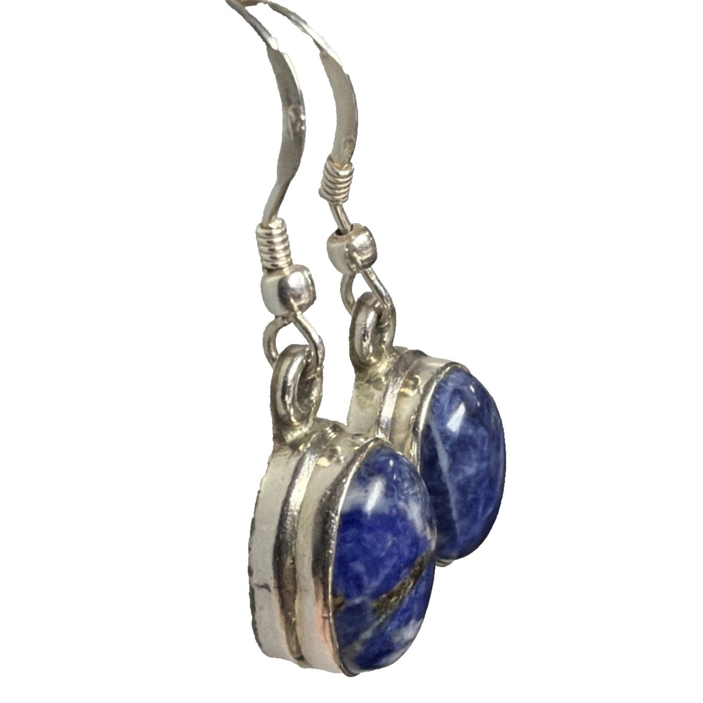 Vintage Sterling Silver Oval Sodalite Cabochon Dangle Drop Earrings Hook 6.13g