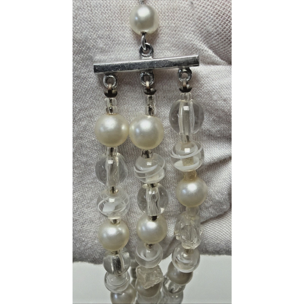 Vintage Japan Multi Strand Beaded Necklace Art Glass Faux Pearl Lucite Molded