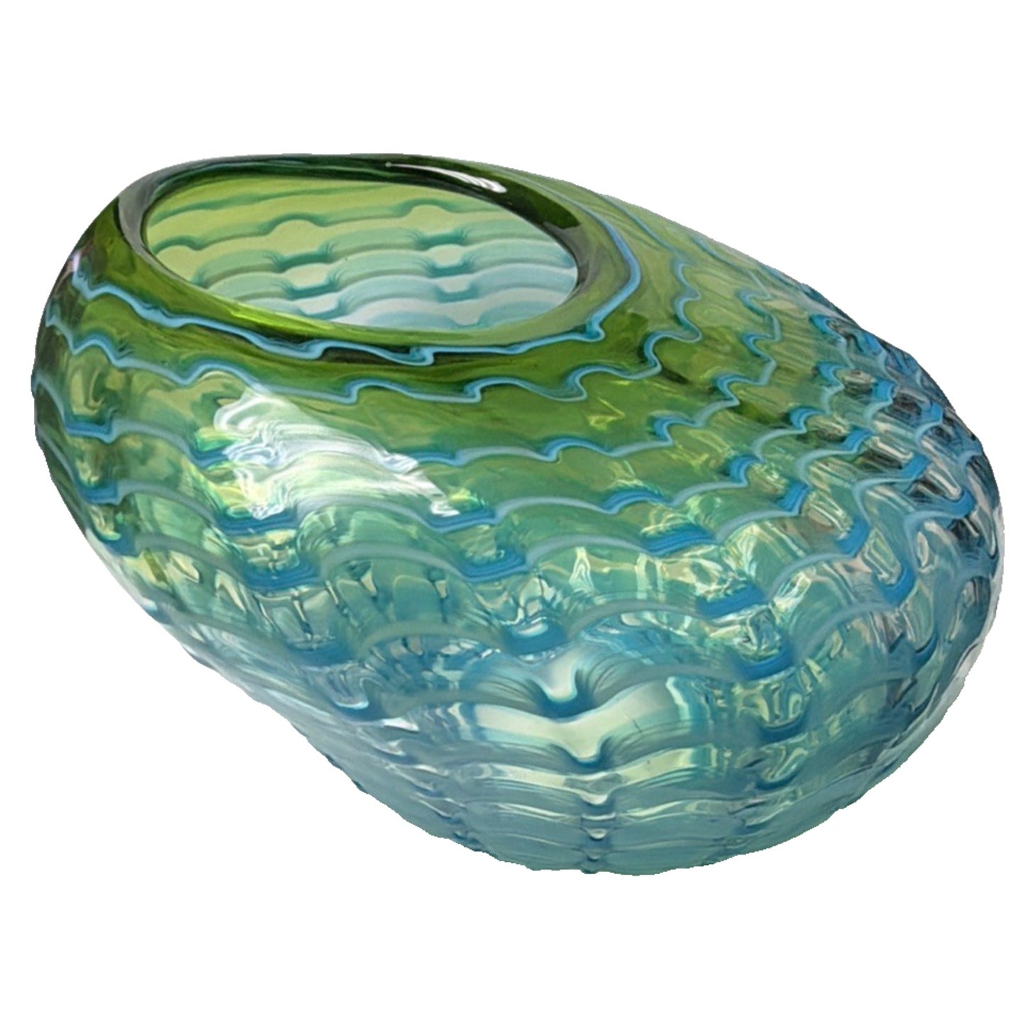 Dale Tiffany Waterfront Hand Blown Art Glass Green Blue Favrille Vase Bowl