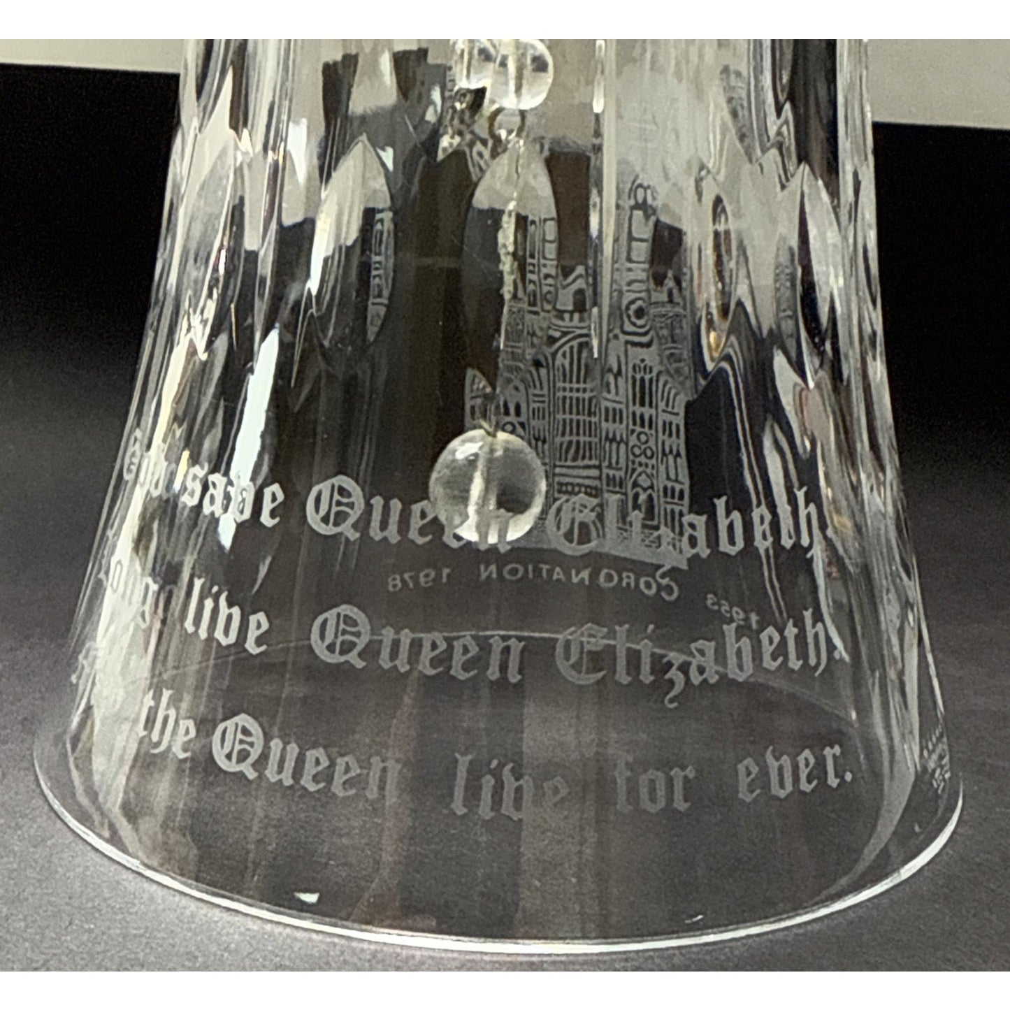 Vtg Royal Doulton Coronation Queen Elizabeth II Crystal Bell Swirl Handle Signed