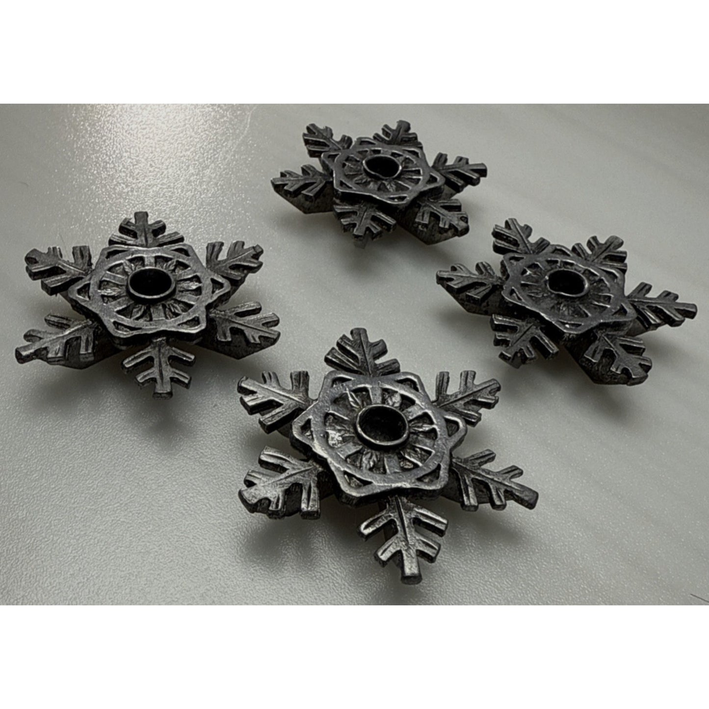 Vintage Lot of 4 Metzke Pewter Snowflake Taper Candle Holders