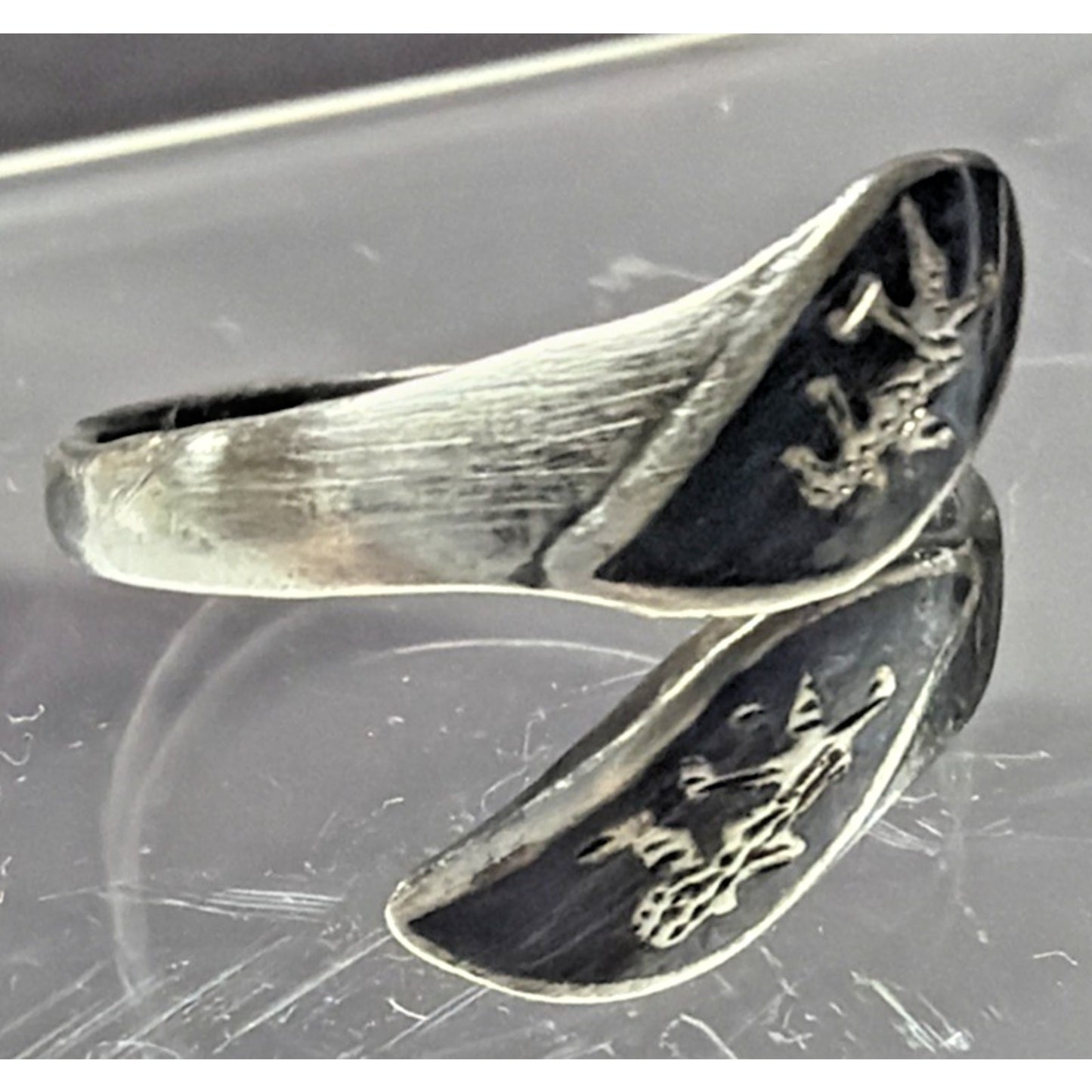 Vintage Sterling Silver Siam Niello Hindu Goddess Adjustable Bypass Ring Size 4