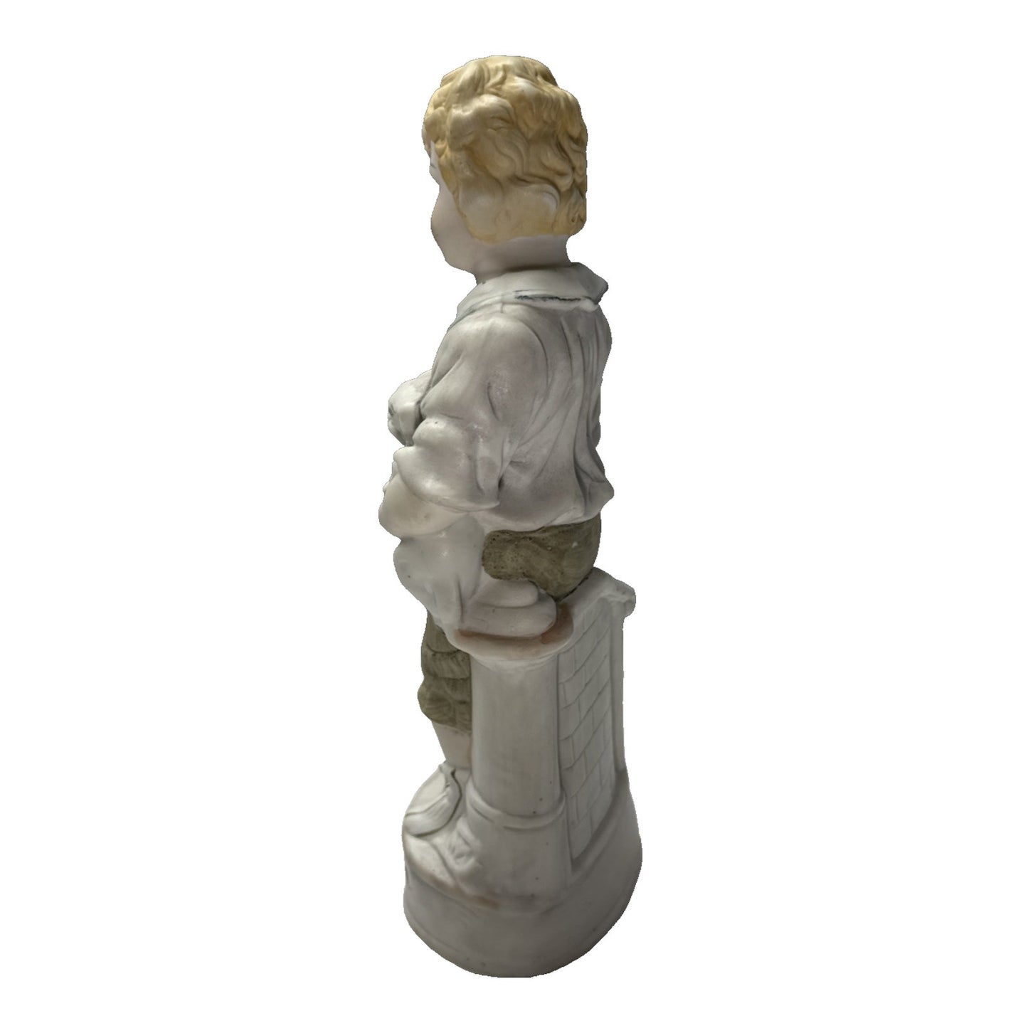 Vtg Pair Germany Bisque Porcelain Figurines Good Night Morning Boy Girl Puppy