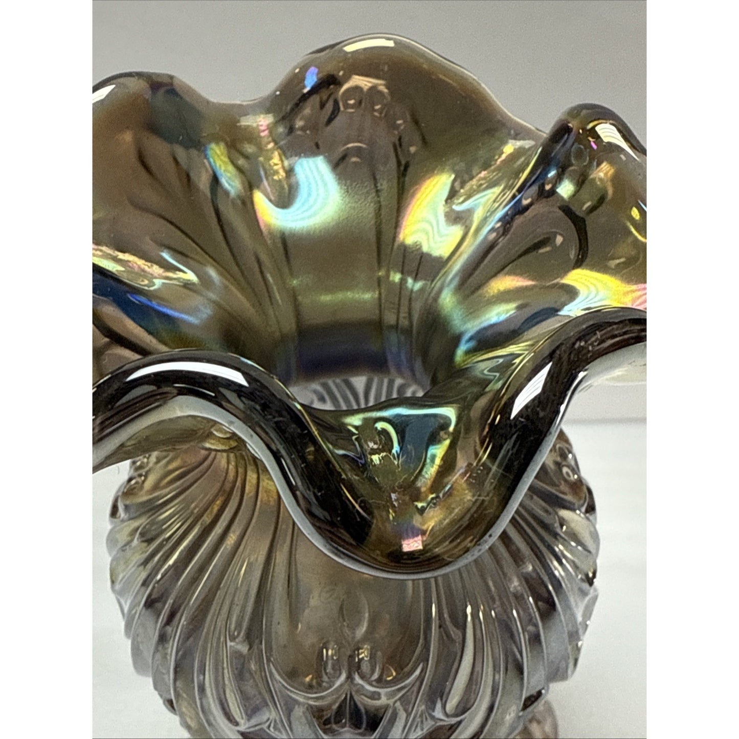 Antique Imperial Glass Rococo Carnival Smoke Vase