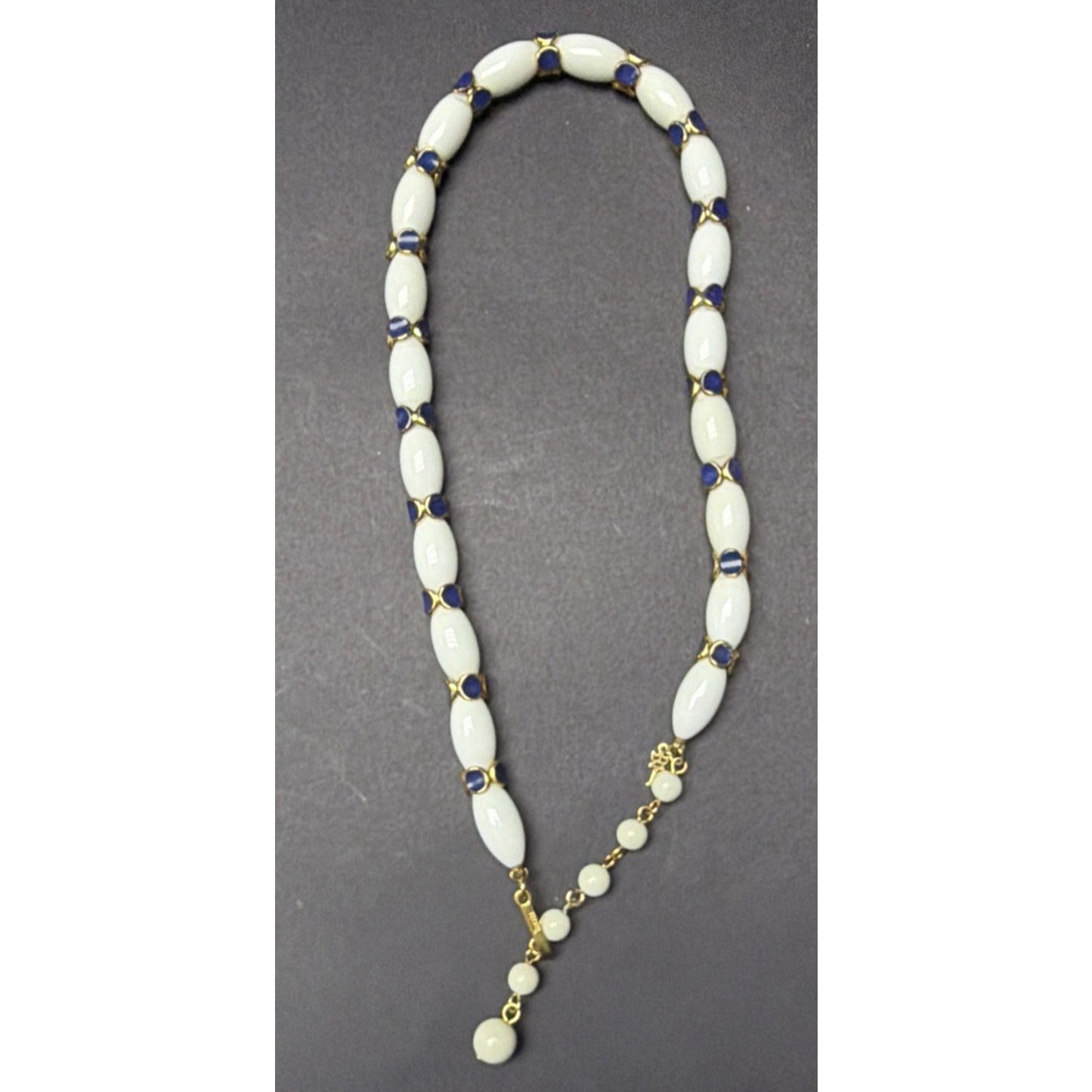 Vtg Crown Trifari White Lucite Blue Enamel Choker Necklace Earrings Set As Is