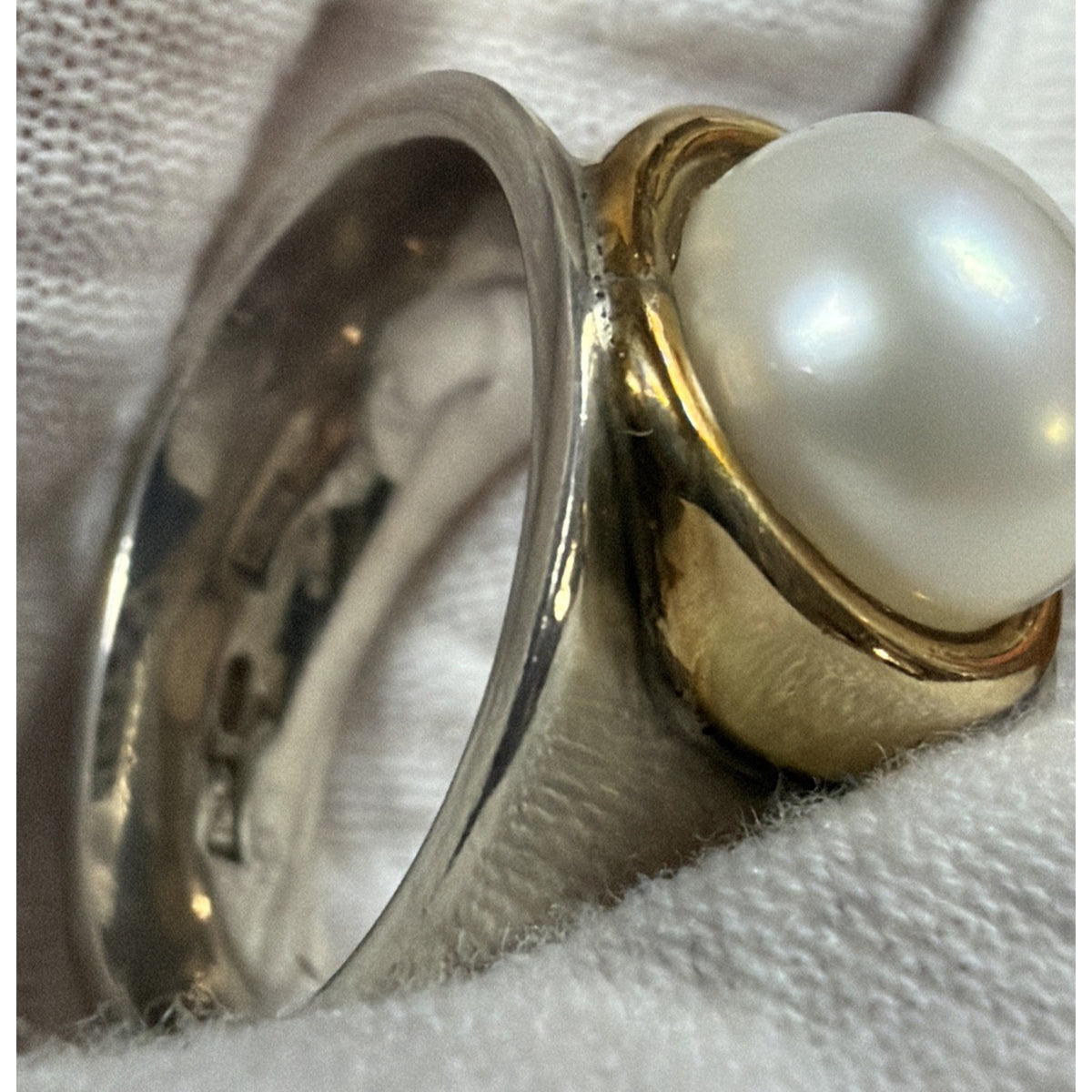 Italy Sterling Silver 18kt Gold Ring 9.5-10mm Pearl Wide Band Sz 7 Read