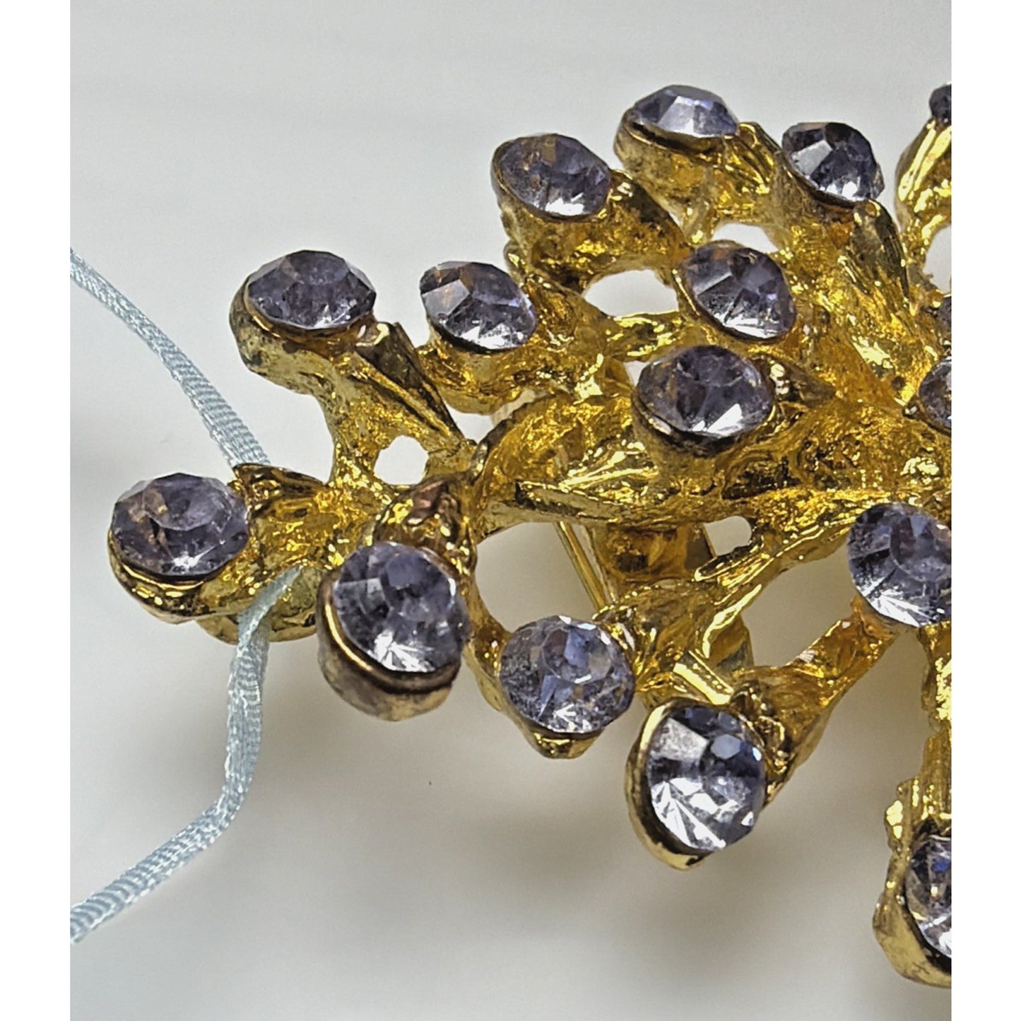 MCM Brutalist Style Blue Rhinestone Crystal Floral Spray Burst Brooch Snowflake