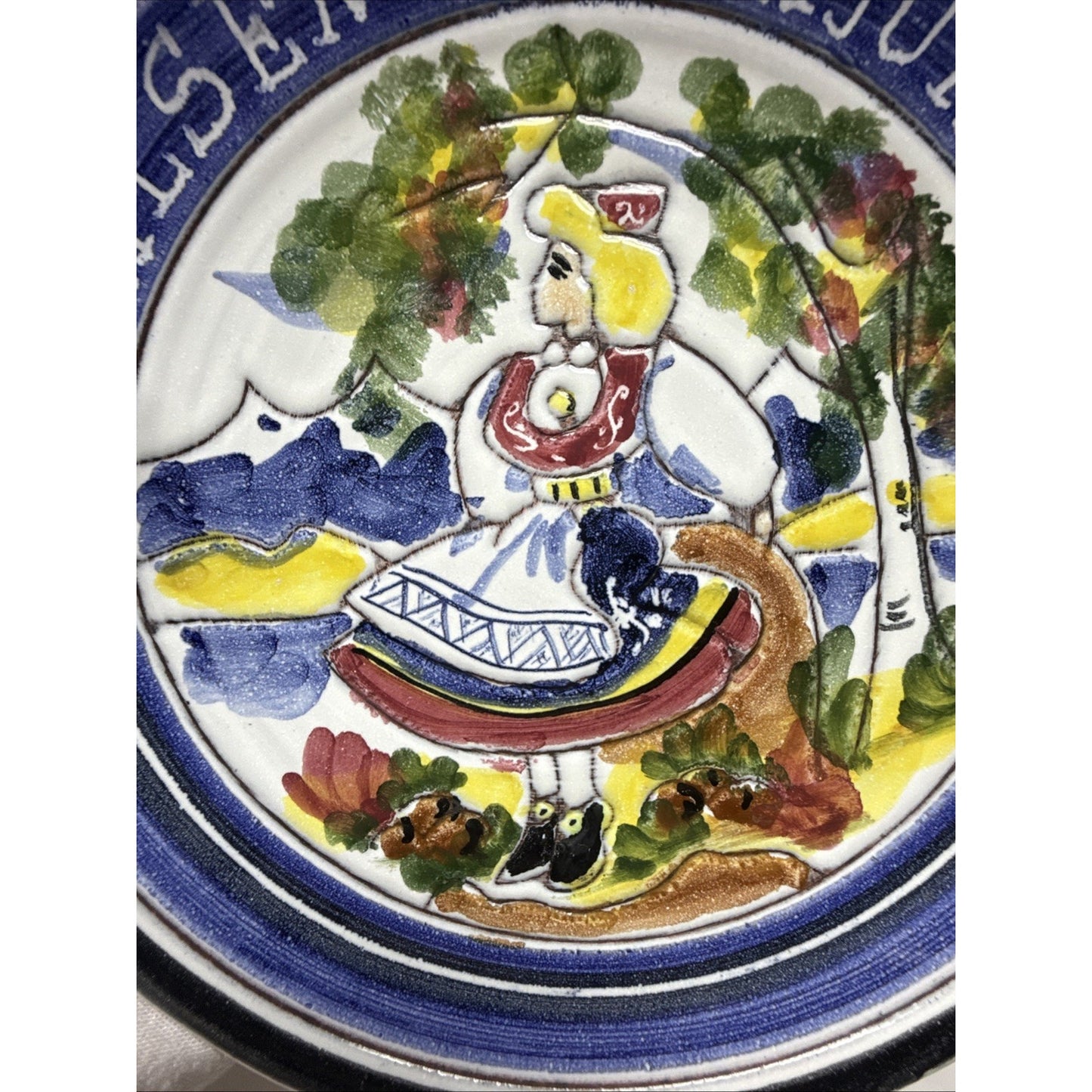 Vintage Terra 1 Norway Hand Painted Folk Art Plate Greetings from Rjukan Girl