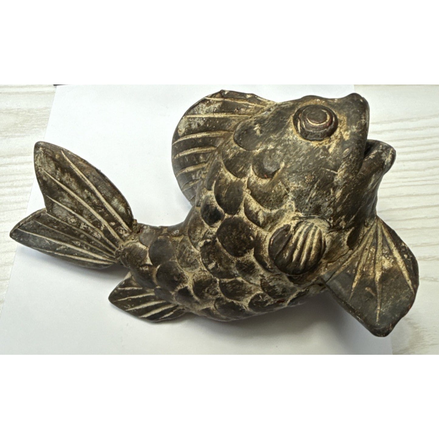 Vintage Asian Inspired Terra Cotta Clay Koi Carp Fish Sculpture Vase As Is