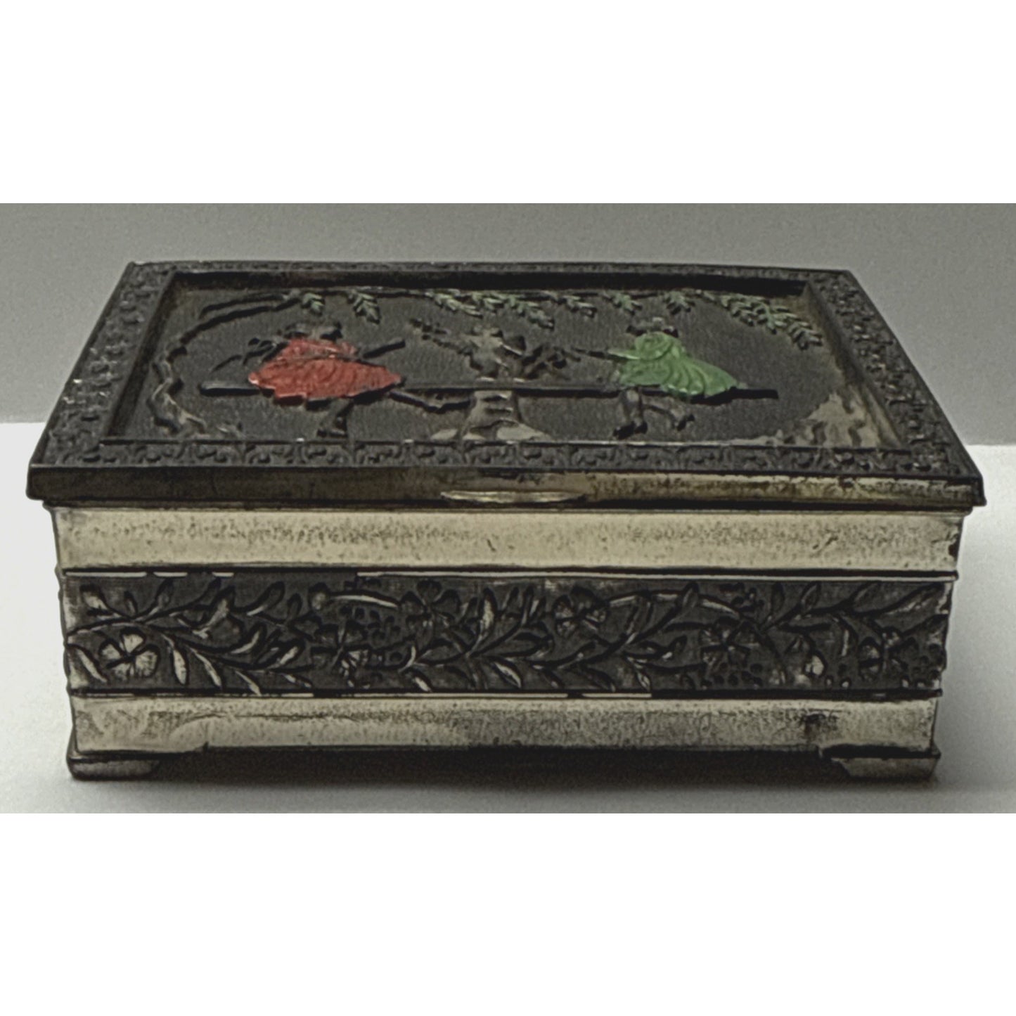 Vintage Victorian Metal Wood Cigarette Box Angel Women Ornate Japan As Is
