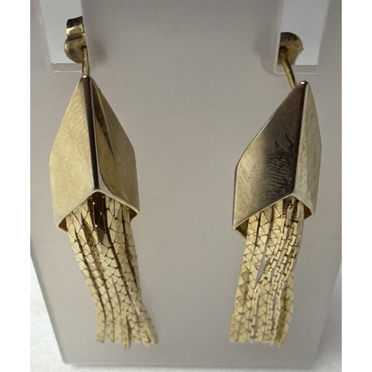 Vintage Gold Tone Geometric Tassel Earrings Chain Dangle Drop Post