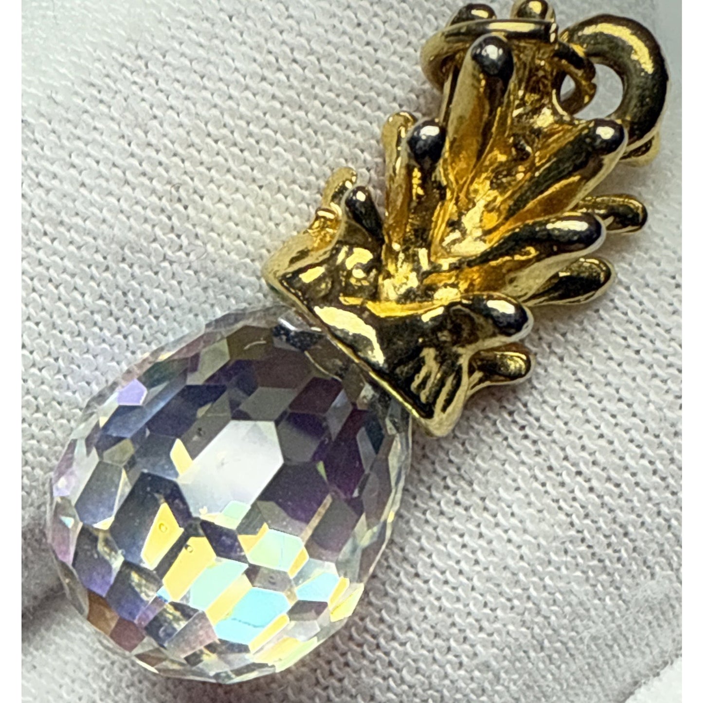 Vintage Set Faceted Crystal Pineapple Earrings and Pendant Charm As Is