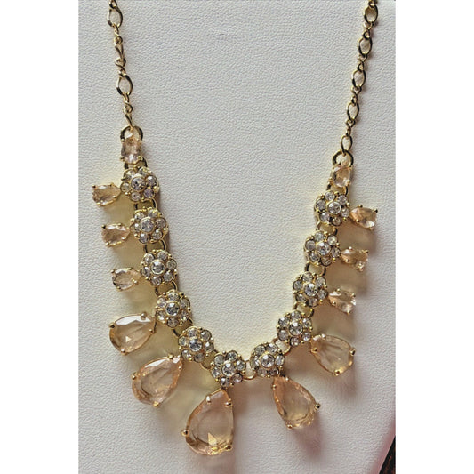 Kate Spade Gold Tone First Blush Flower Necklace Teardrop Cascade Crystal As Is