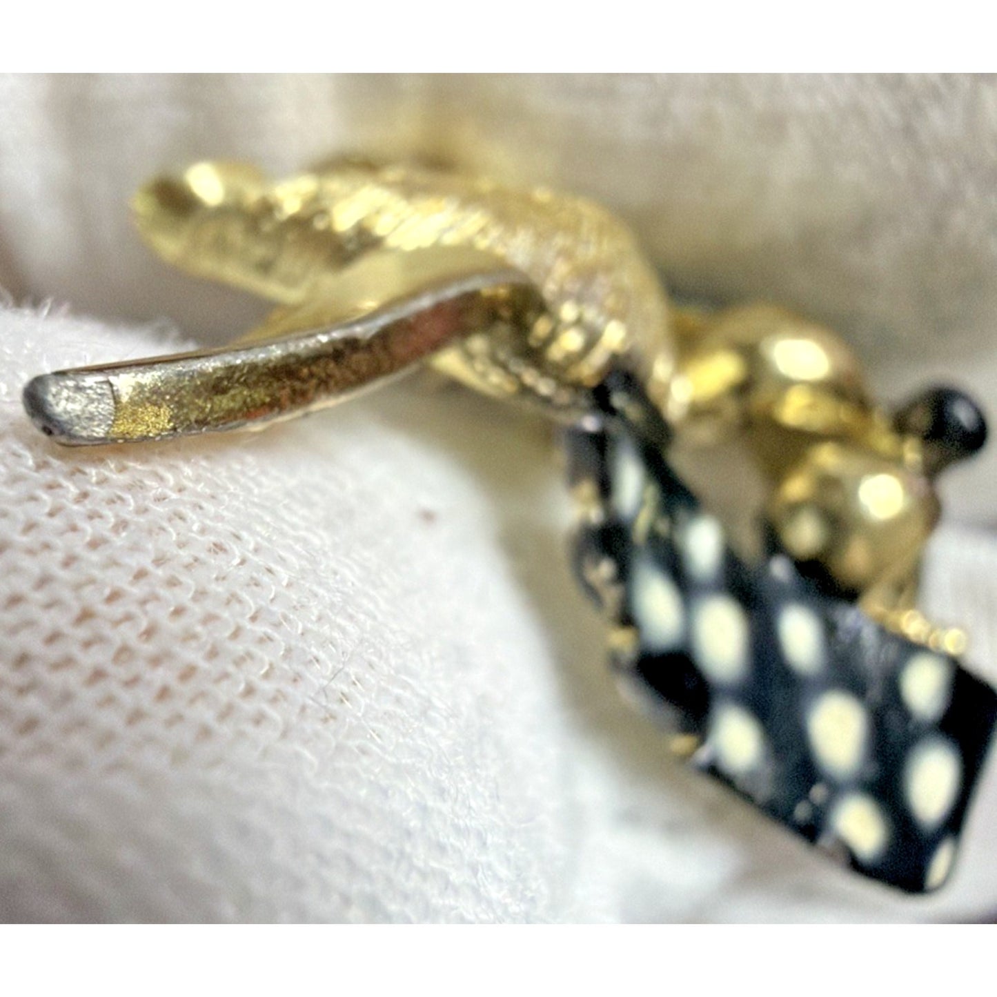 Vtg Gold Tone Metal Prancing Dancing Poodle Dog Brooch Polka Dot Painted Enamel