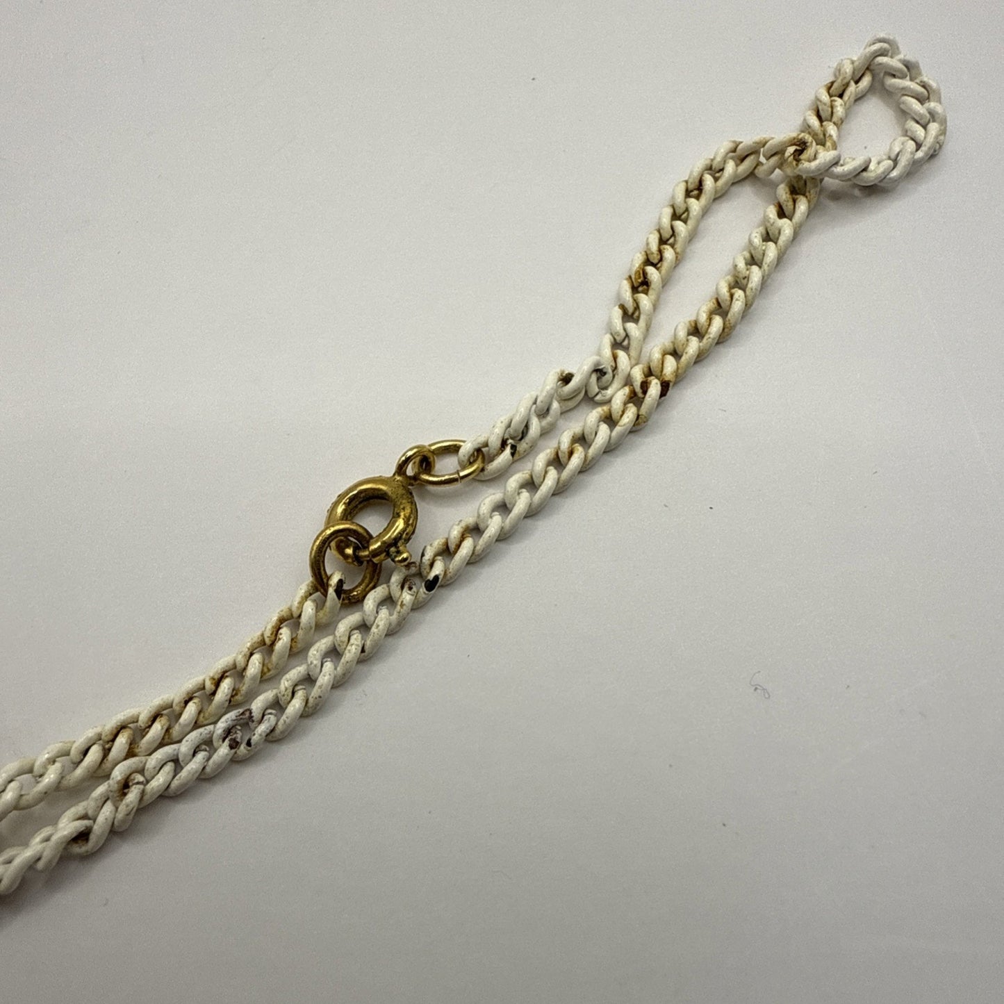 Vintage Crown Trifari Modernist White Enamel Necklace Pendant Gold Geometric