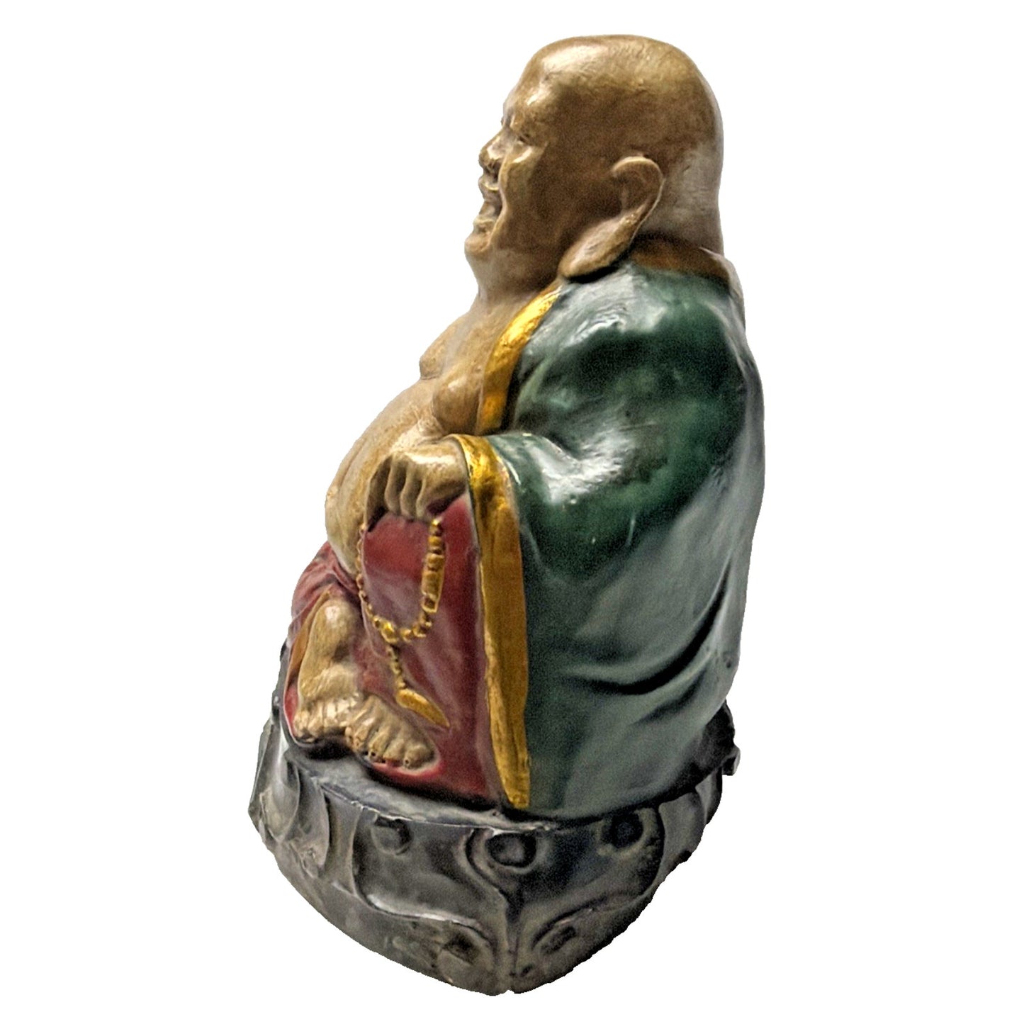 Vintage Ceramic Happy Laughing Fat Buddha Hand Painted Beads Base As Is