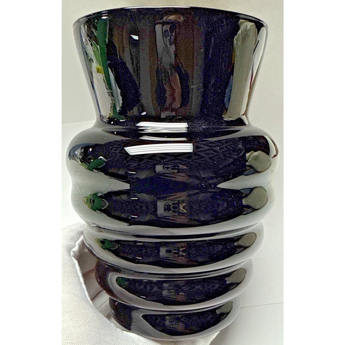 Vtg Finn Crystal Iittala Marlene Vase Kerttu Nurminen Black Amethyst Ribbed Vase