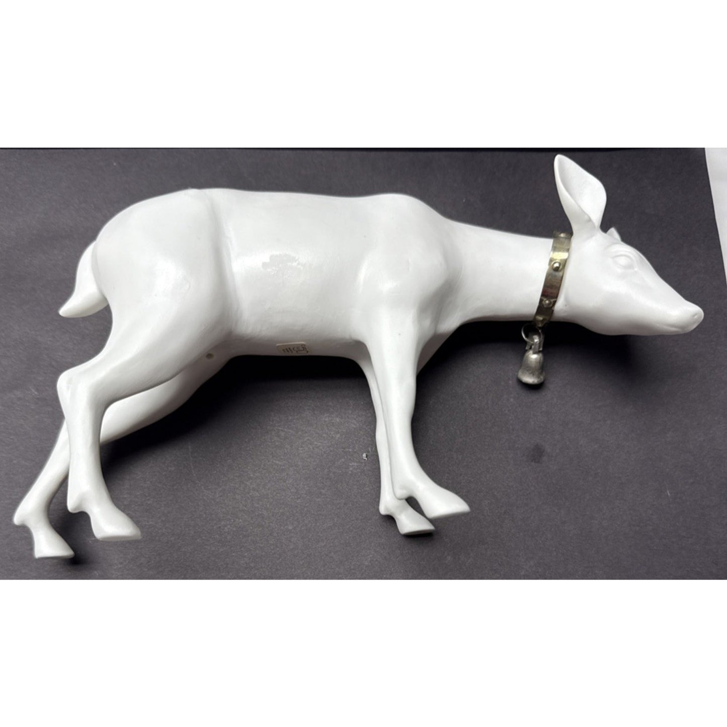 Vintage Dept 56 Snowy White Porcelain Doe Deer Sleigh Bell Statue