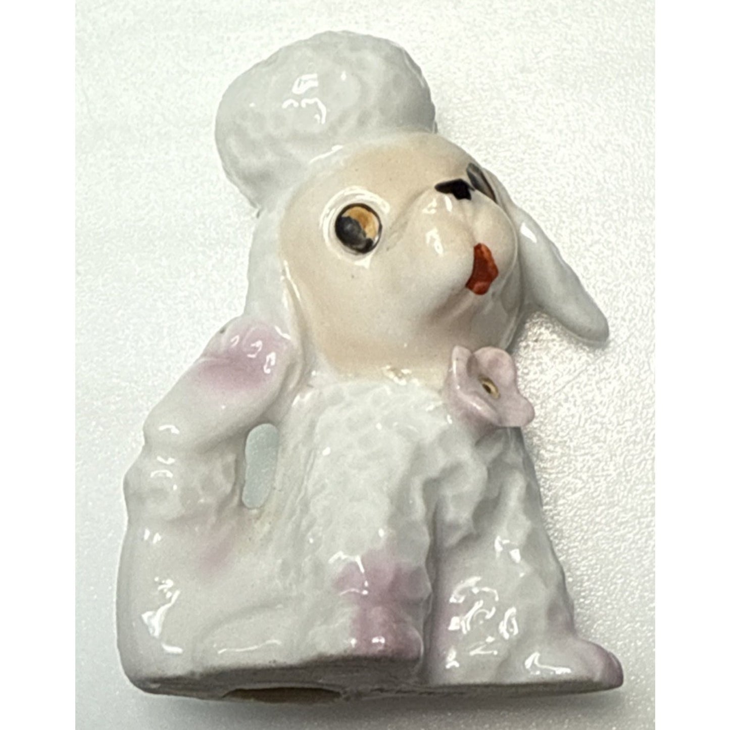 Vintage Anthropomorphic Poodle Dog Puppy Figurine Pink Bow Porcelain
