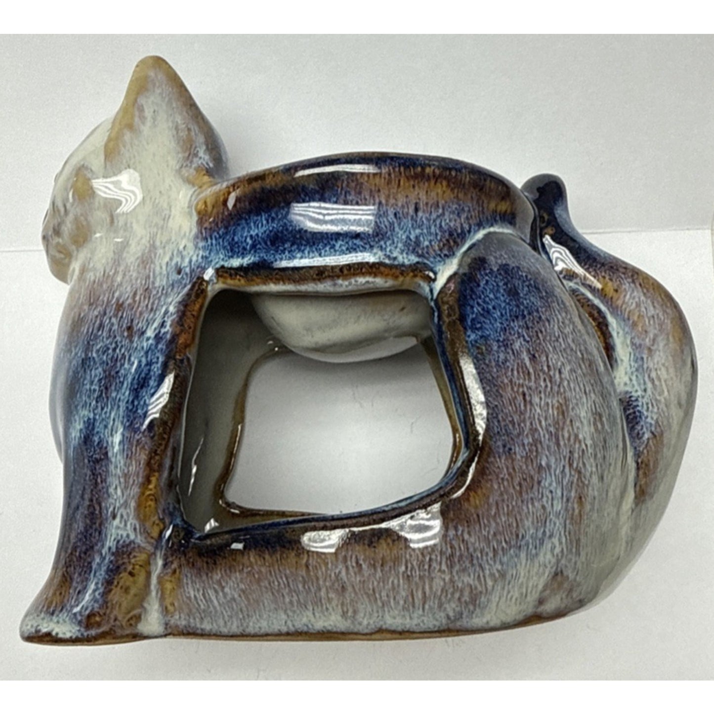 North Eagle Pottery Wall Glazed Folk Art Cat Vase Candle Holder Wax Warmer