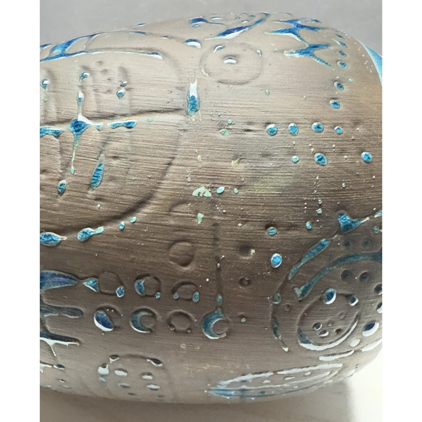 Contemporary Ashluxe Handmade Ceramic Table Vase Script Blue Brown Crackle As Is