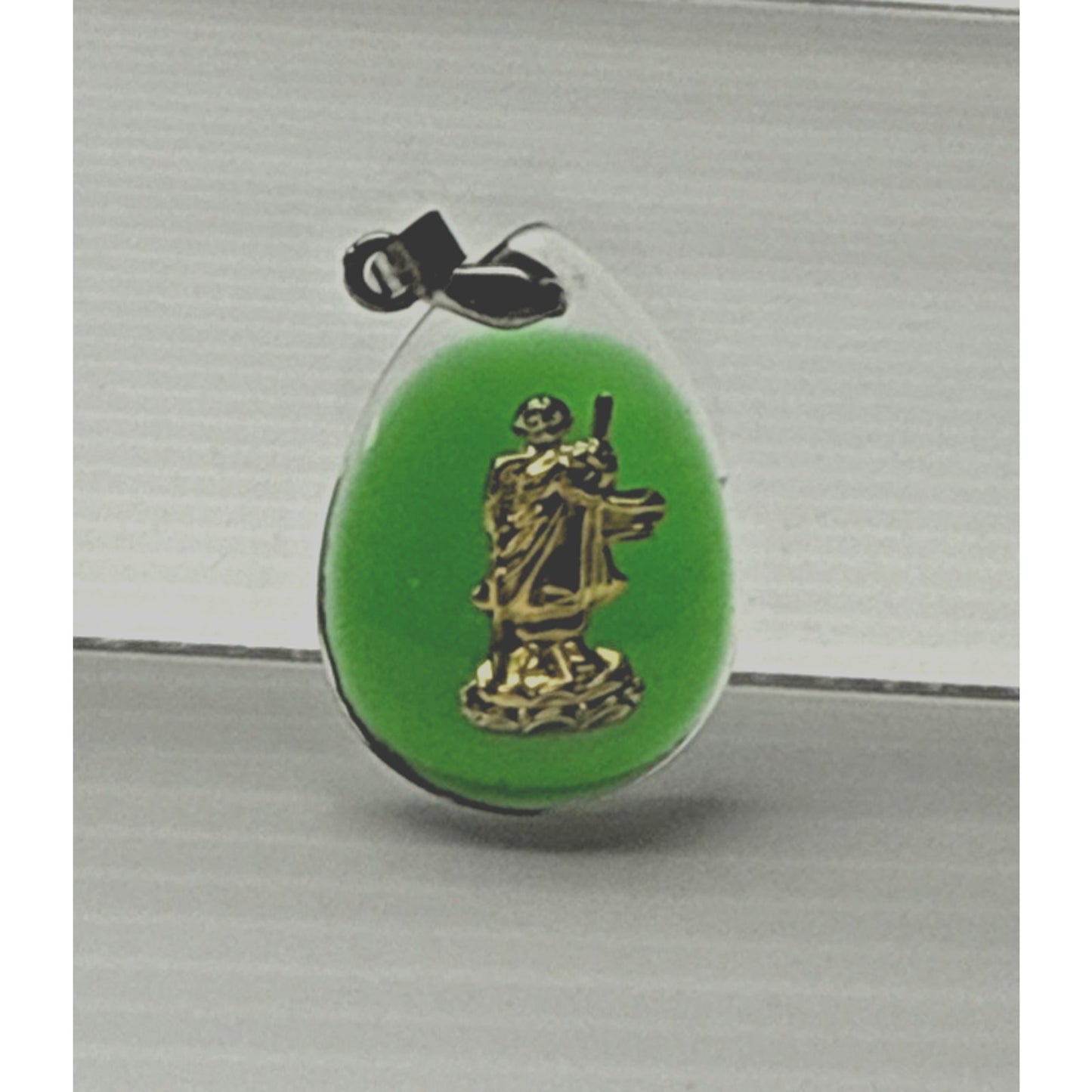 Vintage Green Lucite Resin Encased Gold Buddha 18k GP Amulet Pendant As-Is