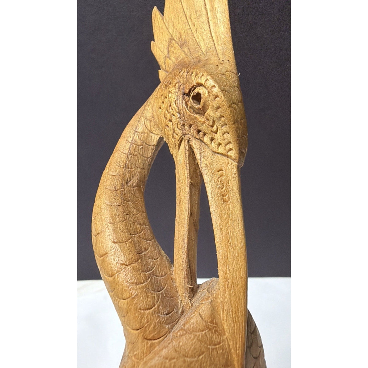 Vintage Hand Carved Heron Egret Sculpture Burlwood Wood Root Bird Statue