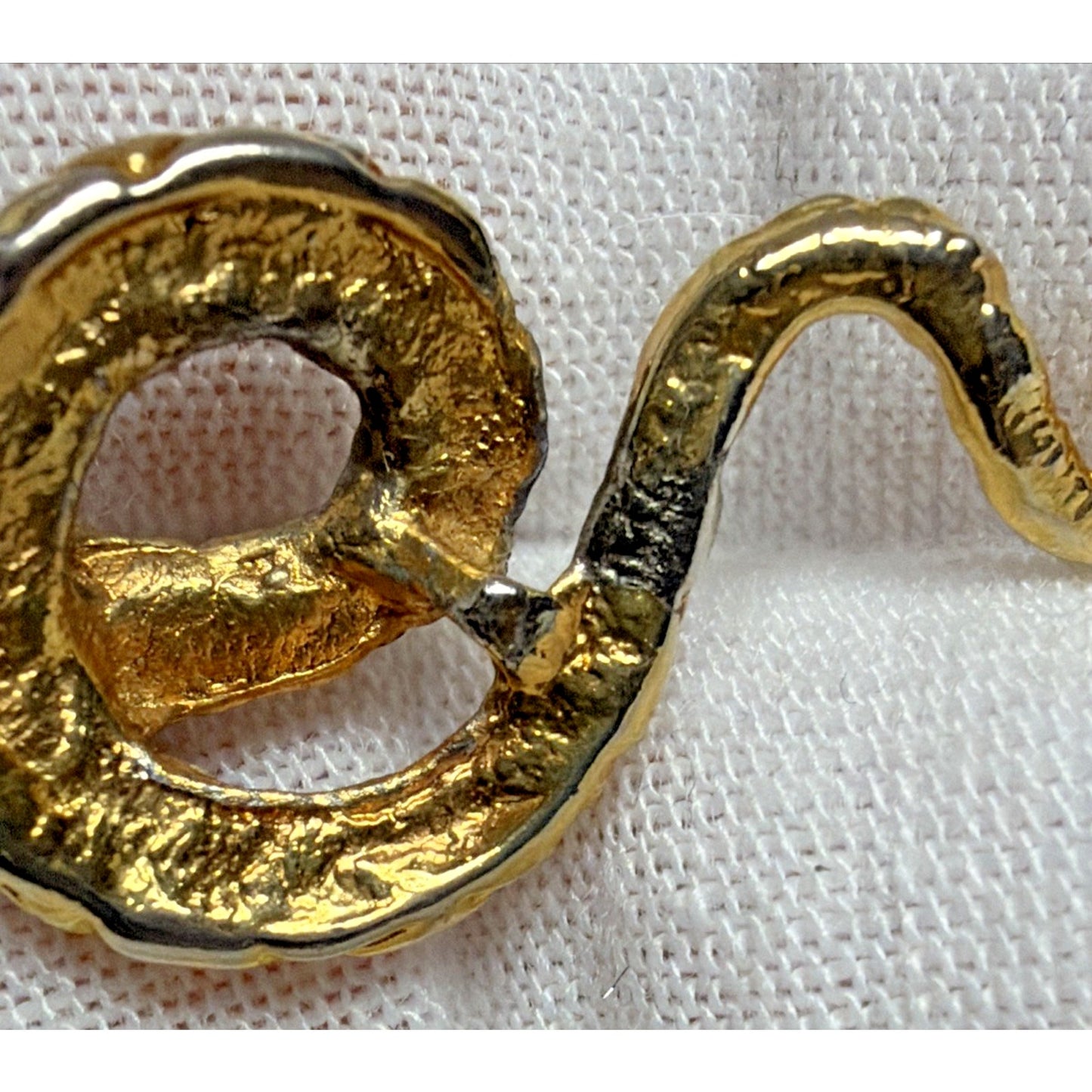 Vtg Coiled Snake Serpent Pendant Charm Open Mouth Ruby Eyes Gold Tone Infinity