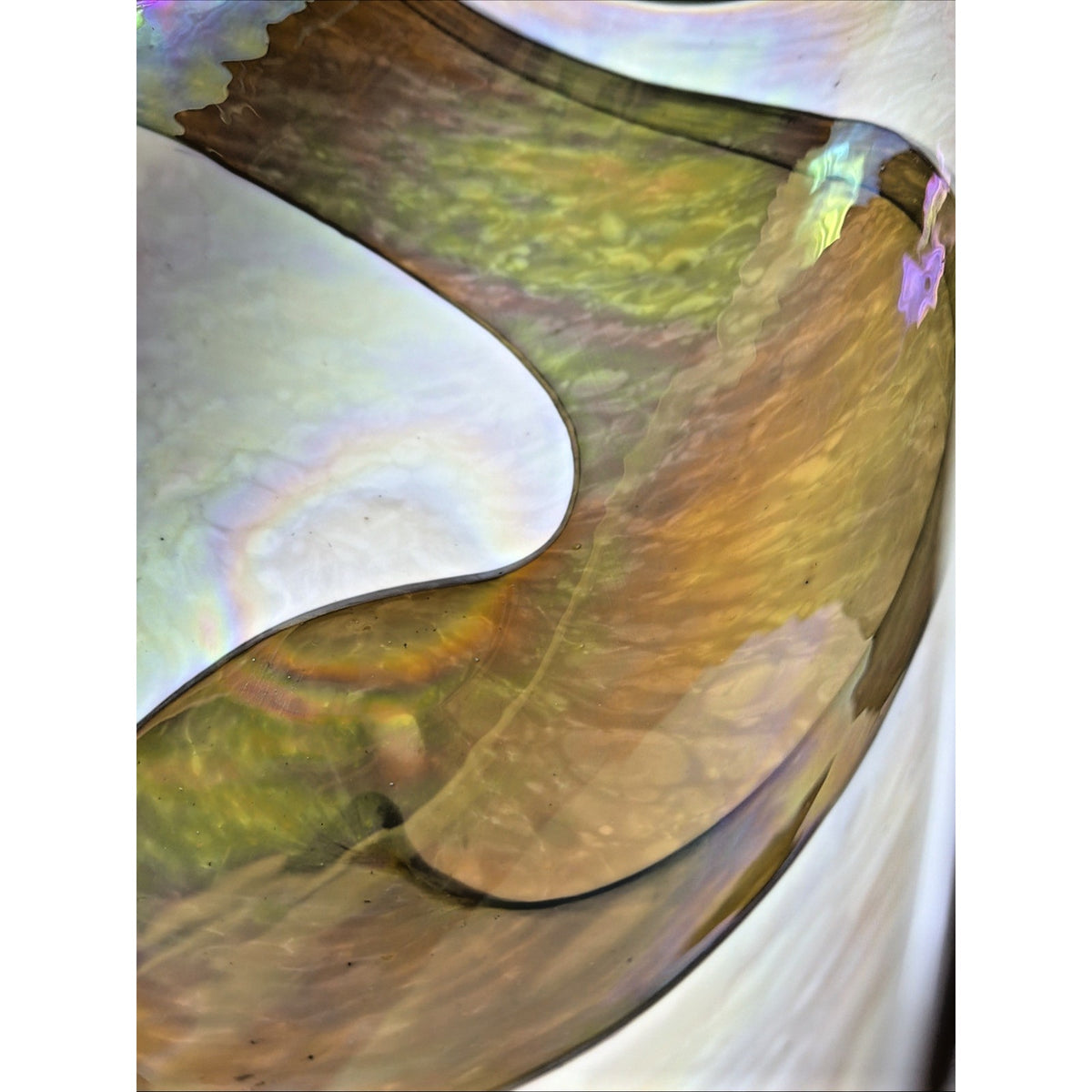 Yalo Murano Vetro Art Glass Bowl Folded Iridescent Ivory Gold Swirl 21"