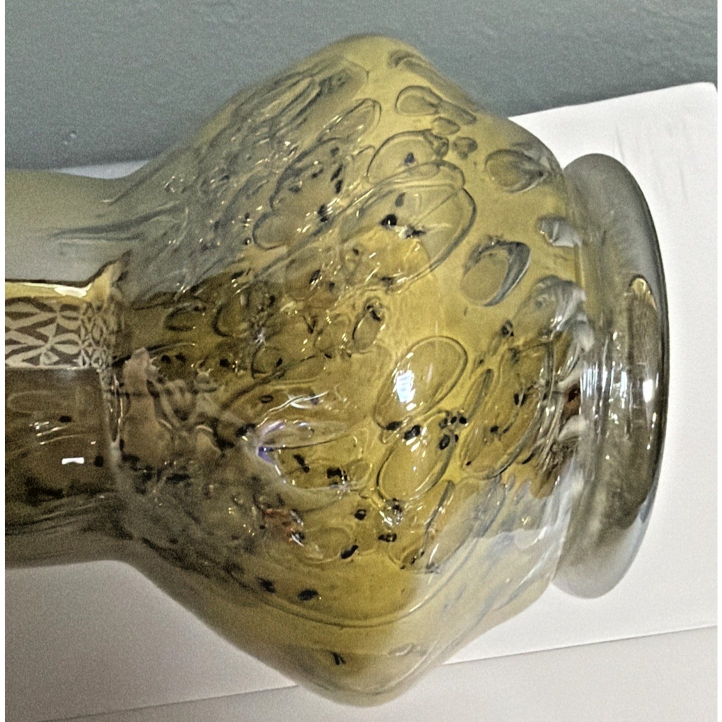 MCM French Studio Art Glass Yellow Bubbles Infused Iridescent Cased Vase As Is
