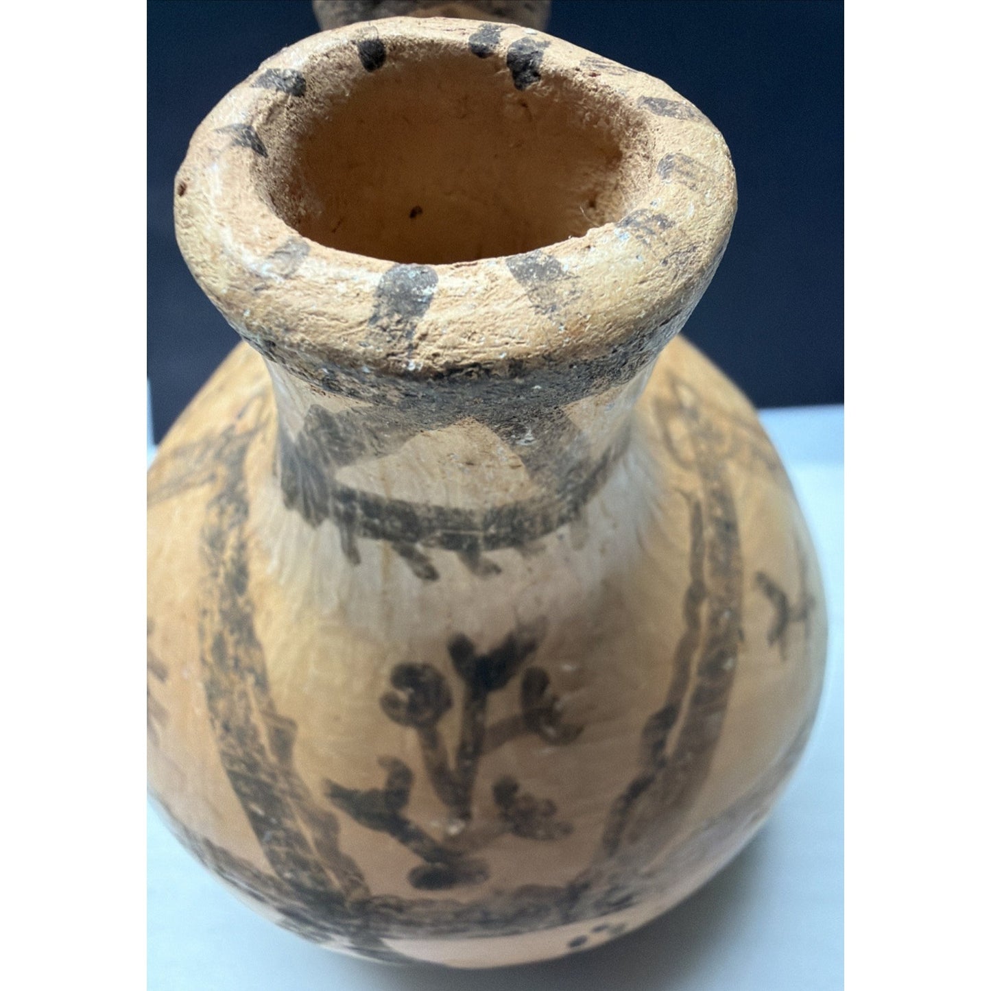Old Berber Moroccan Pottery Vessel Double Spout Jug Hand Drawn Painted As Is