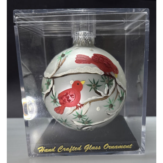 Sterling Inc Blown Mercury Glass Hand Painted Christmas Ornament Cardinals Box