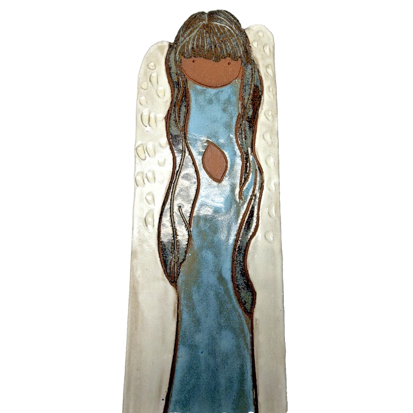 MCM Ninnie Forsgren Bromma Keramik Sweden Angel Wall Plaque Clay Painted 19.5"