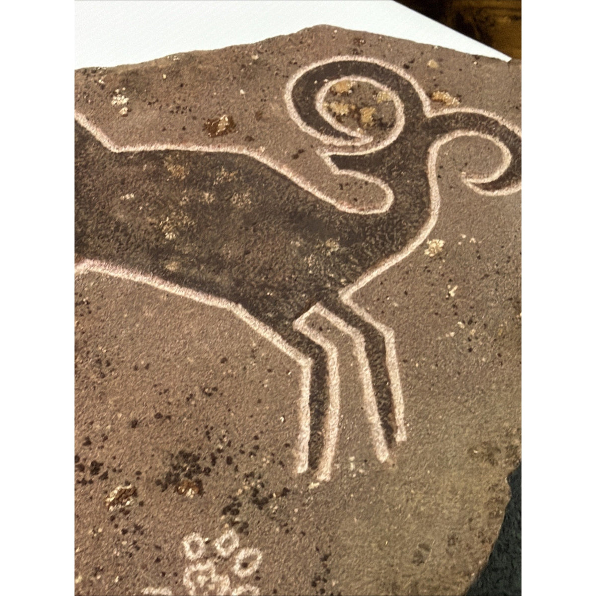 Vtg Pete Cattermole Studio Bighorn Sheep Ram Petroglyph Stone Handmade Plaque