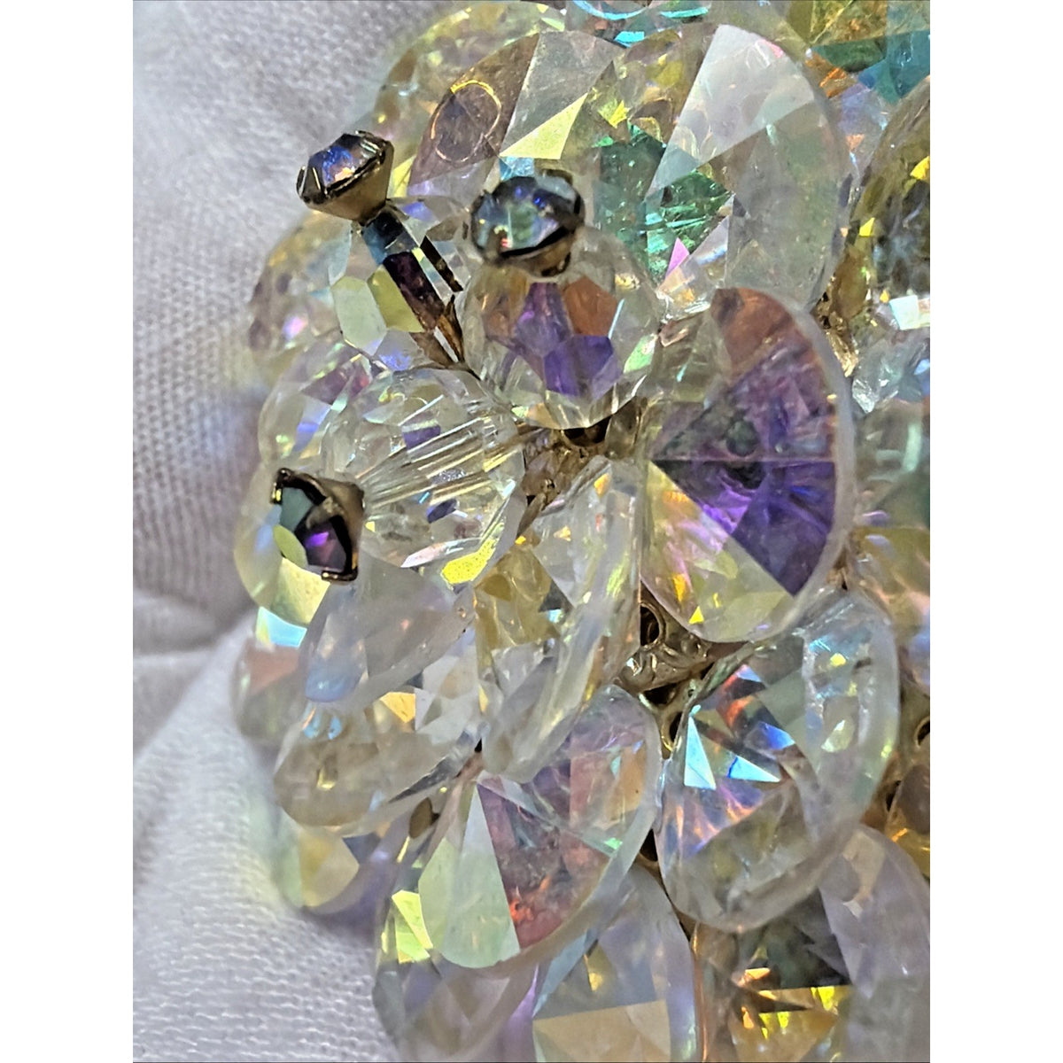 Vintage AB Crystal Faceted Rhinestone Brooch Rivoli Beaded
