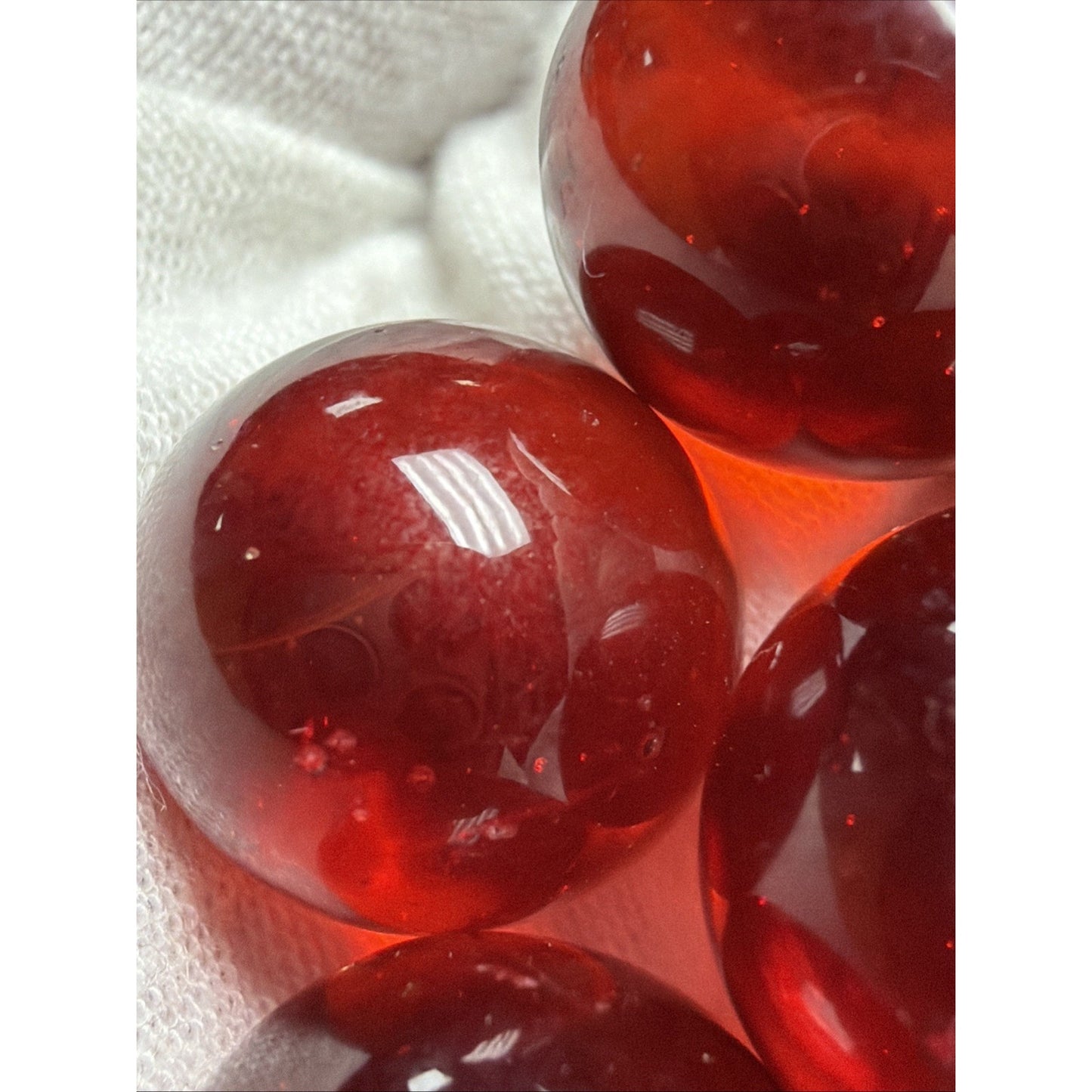 Vintage Lot of 4 Clear Ruby Red Cadmium Slag Glass Marbles UV Reactive As Is