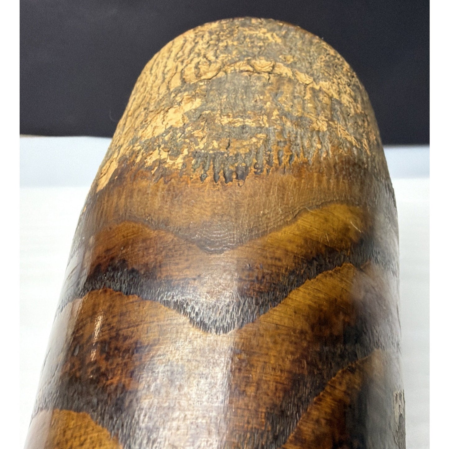 Antique Adirondack Souvenir Wood Turned Vase Bark Native American WI Dells As Is