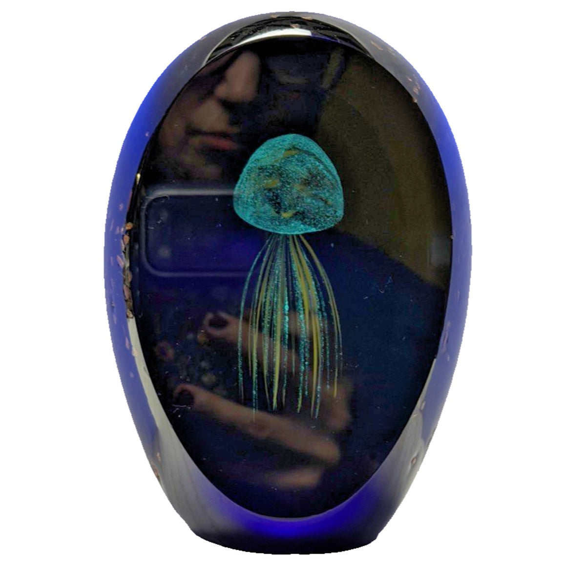 Vtg Black Glass Window Paperweight Aventurine Goldstone Jellyfish UV Reactive