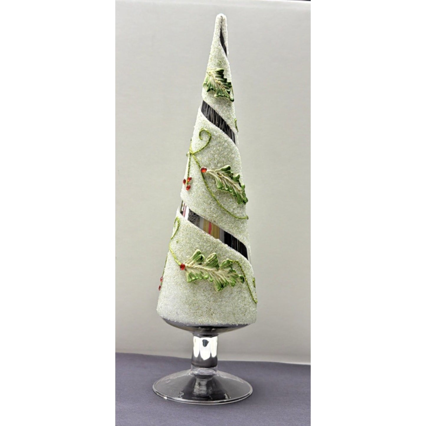 Mercury Clear Glass Light Up Christmas Tree Glass Beads Holly Berry Leaves As Is