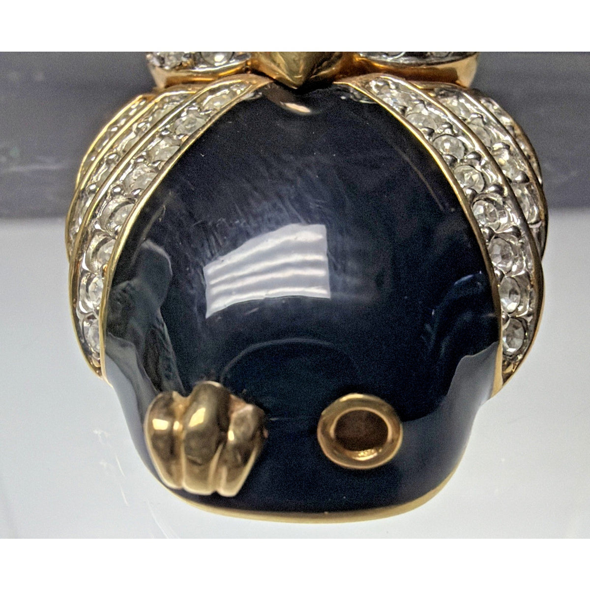 Vtg Swarovski SAL Pave Crystal Black Cabochon Enamel Owl Brooch Bird Pin As Is